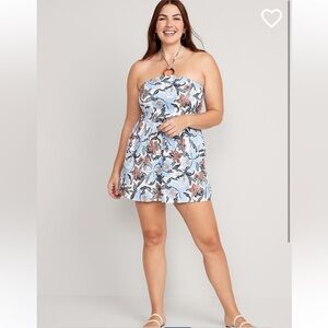 Old Navy Blue Floral Linen Blend O-Ring Halter Romper Women’s Size XL NEW